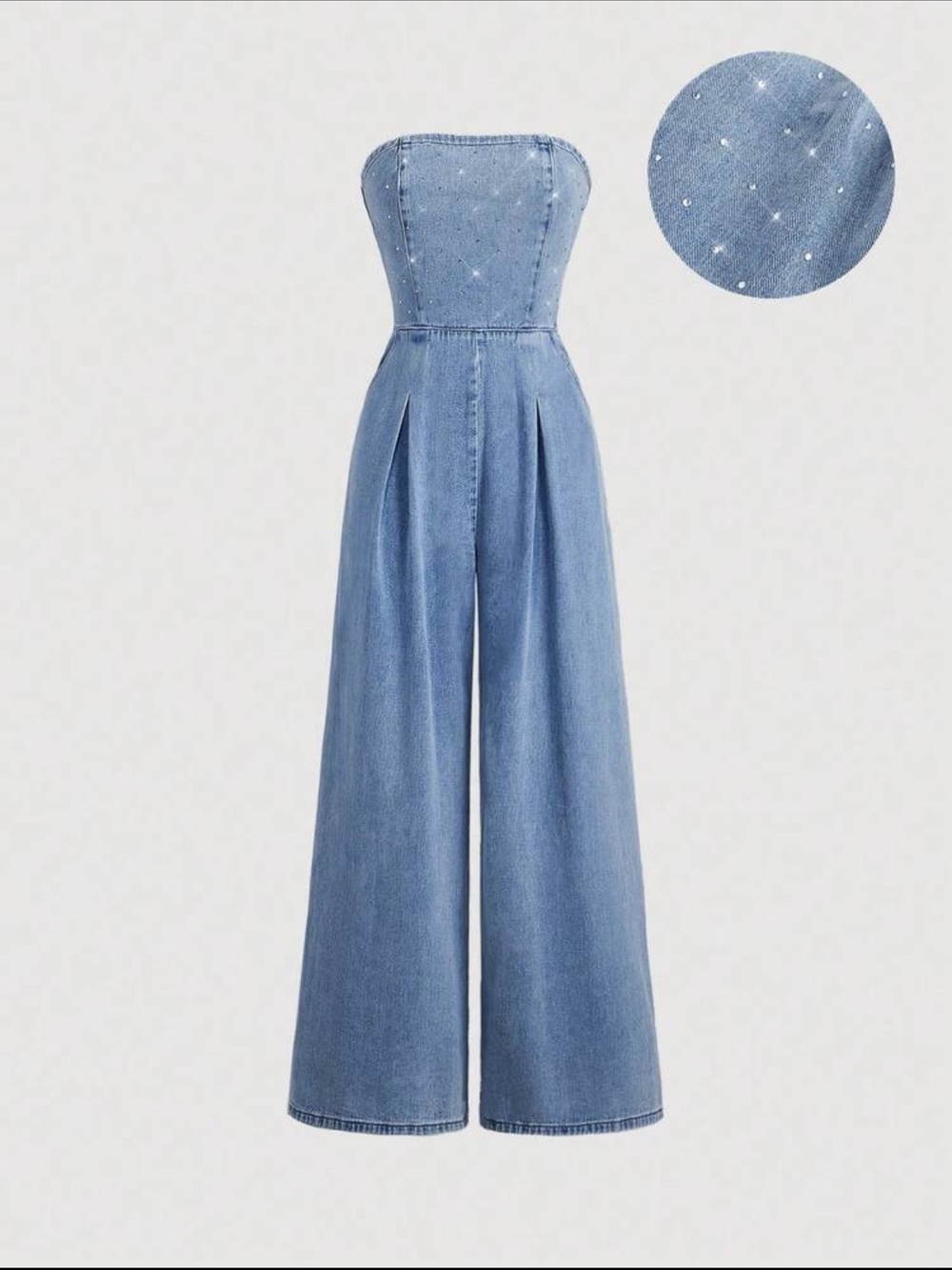 Strapless Light Blue Wide-Leg Denim Jumpsuit